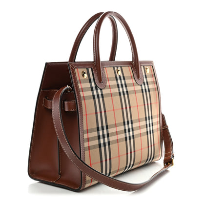 Calfskin Vintage Check Two Handle Title Bag Archive Beige
