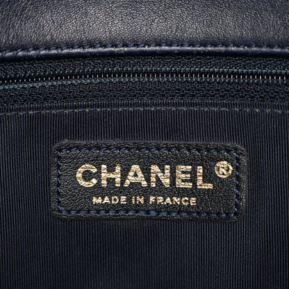 Lambskin Braided Woven Medium Boy Flap Navy Black