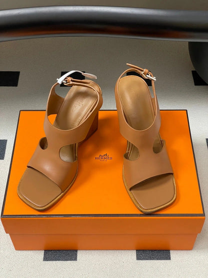 HM 25S KALYA WEDGE SANDAL 100 MM IN BROWN LAMBSKIN