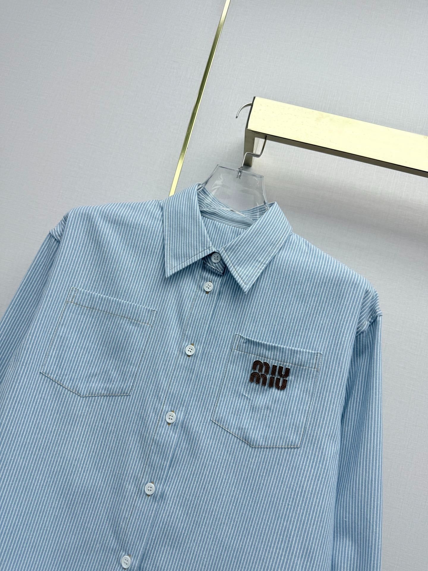 Miumiu 2026 Short-Sleeve Long-Sleeve Shirt Blue Cotton 351550