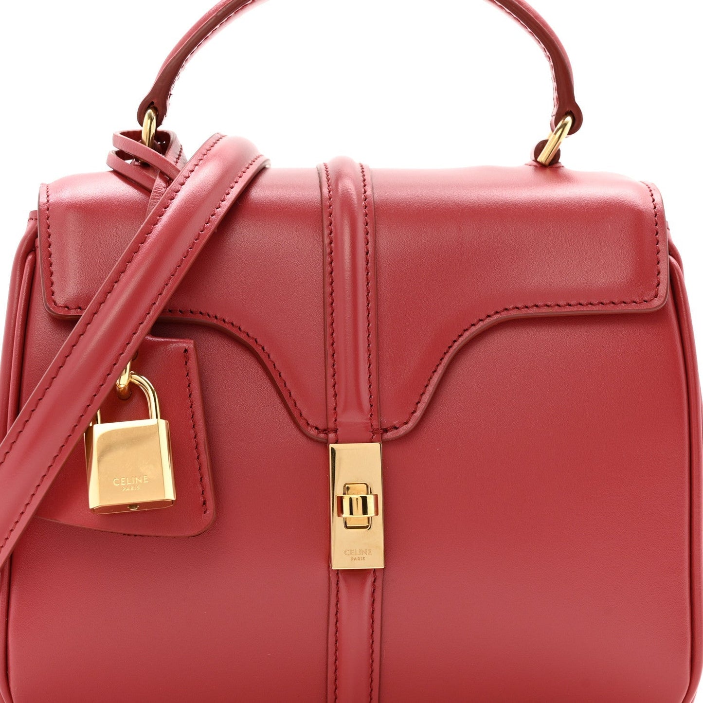 Satinated Calfskin Mini 16 Top Handle Bag Raspberry
