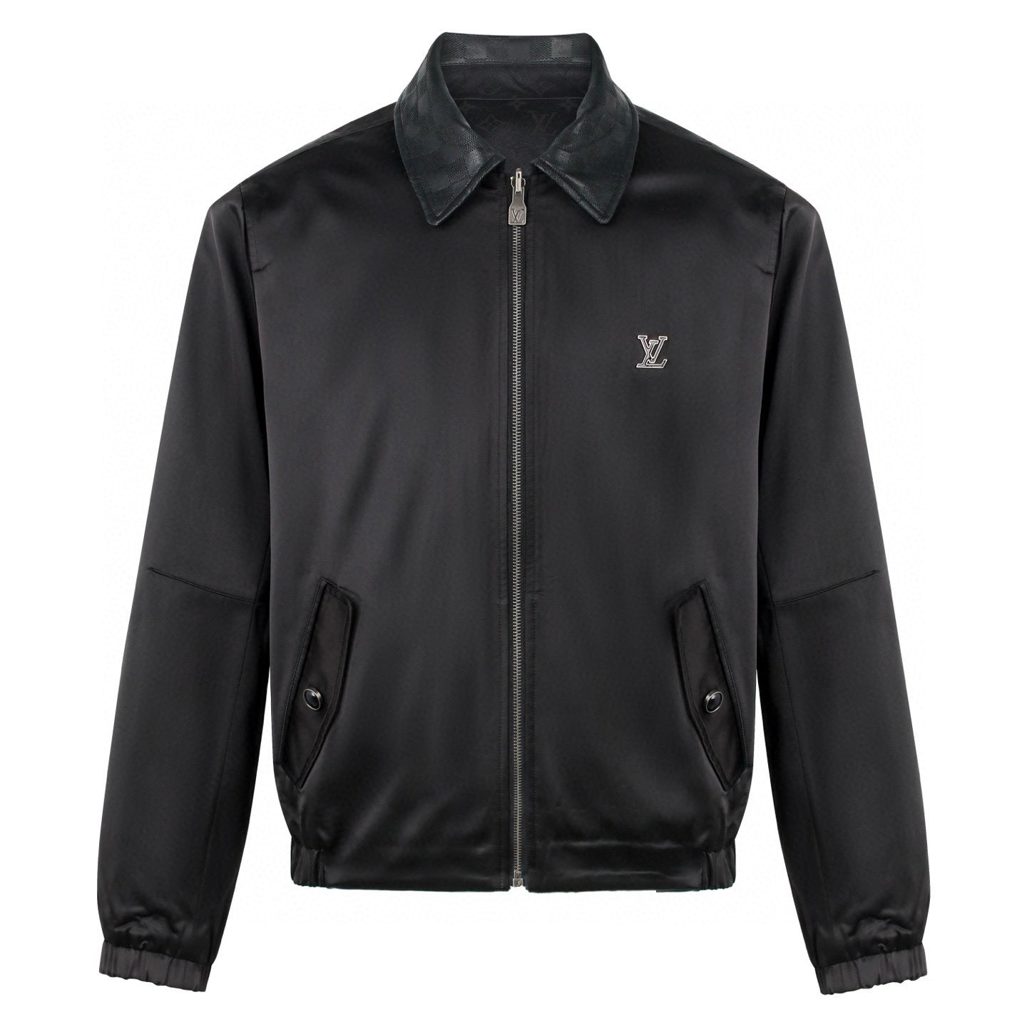 LV 1v Checkered Leather Collar Reversible Waist-cinching Jacket 494280