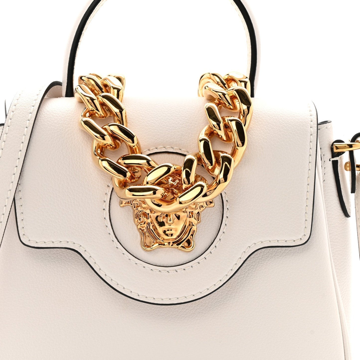 Grained Calfskin Small La Medusa Top Handle Bag Optical White
