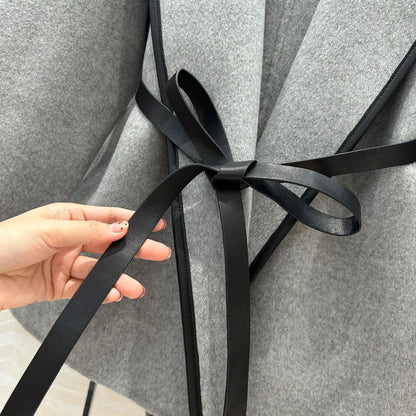 BV Hooded Leather Belt Coat in Gray Cashmere