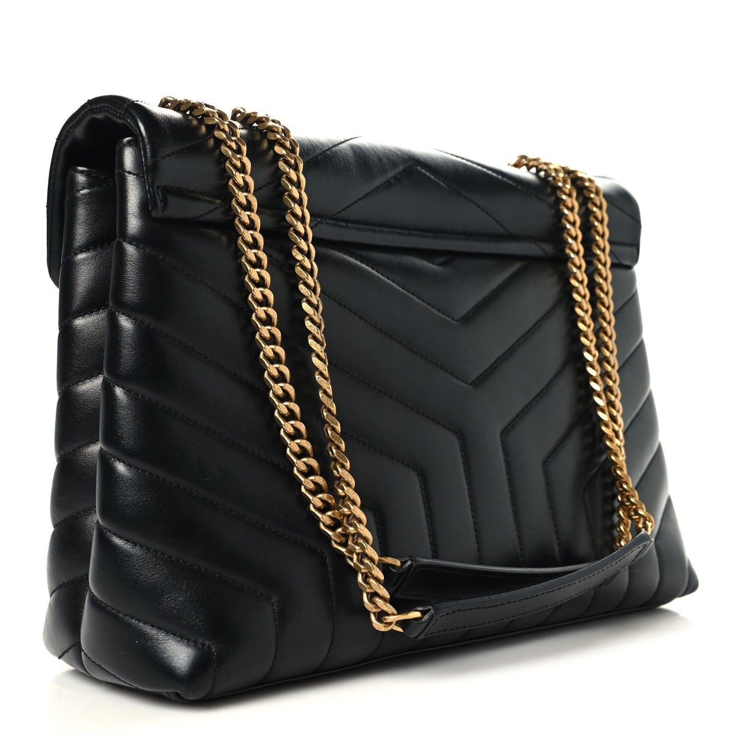 Calfskin Y Quilted Monogram Medium Loulou Chain Satchel Black