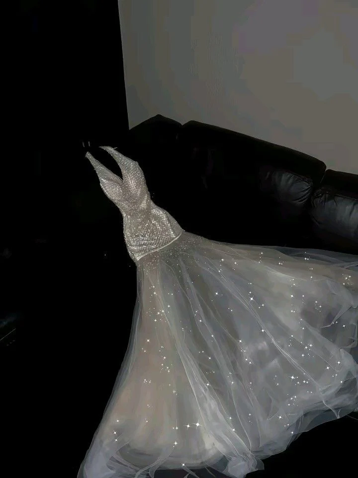 A Line Halter Tulle Sequin Long Prom Dress,Wedding Dress,Evening Dress  cg26183