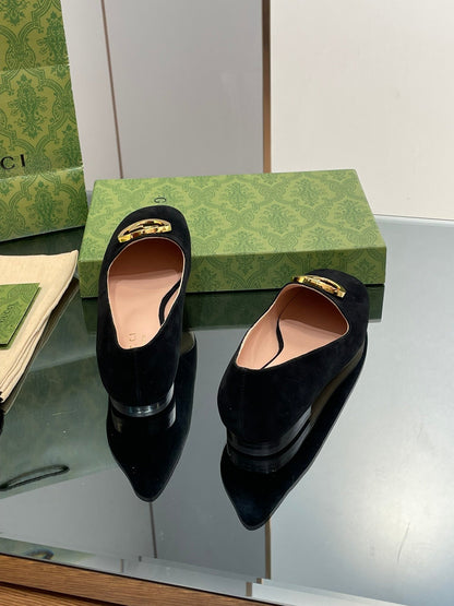 BLONDIE LOGO-PLAQUE LOAFERS IN BLACK SUEDE