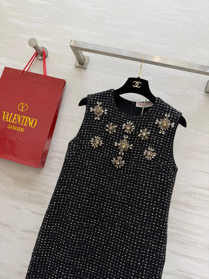 Valen 26s Rhinestone-Studded Sleeveless Dress Black Tweed 344770