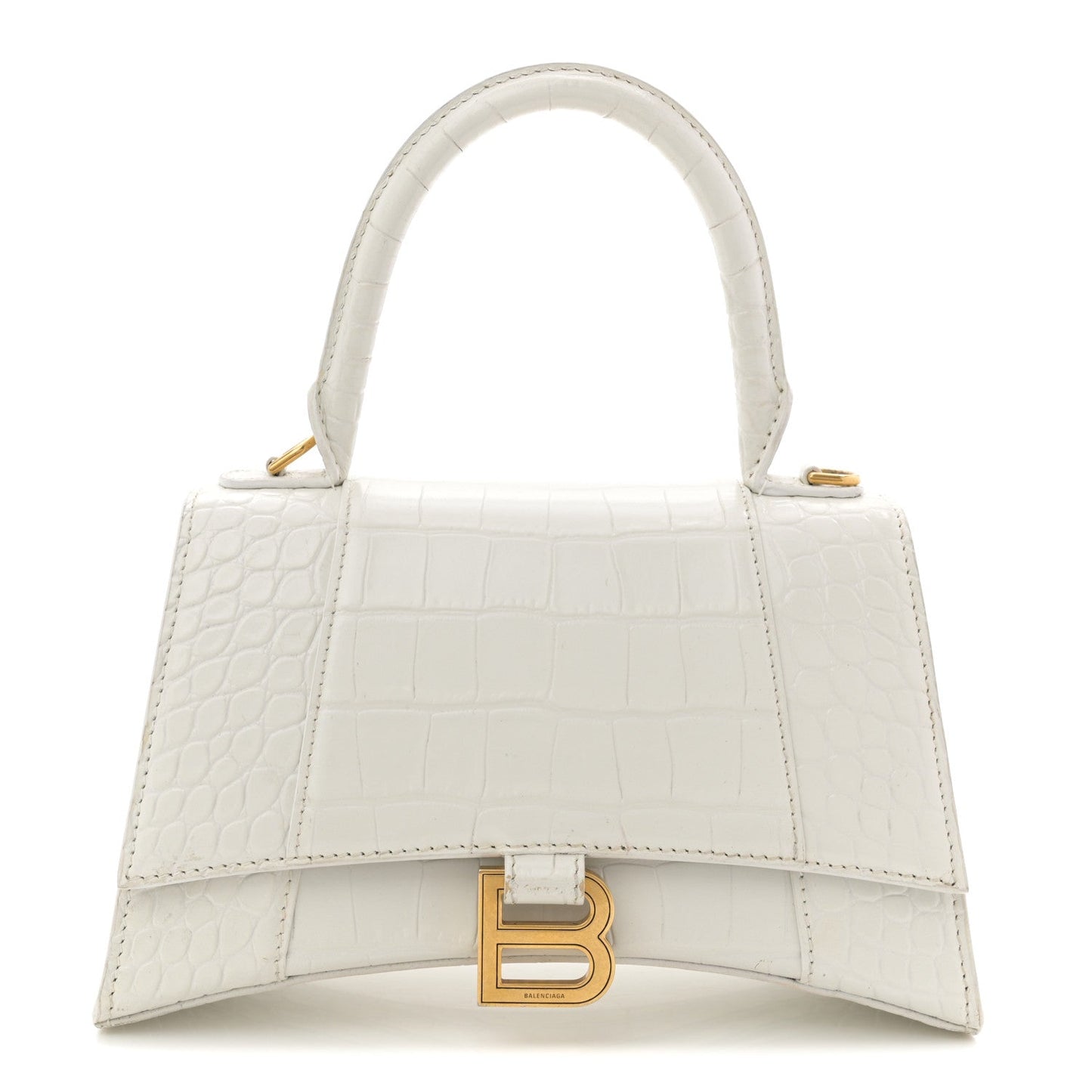Calfskin Crocodile Embossed Small Hourglass Top Handle Bag White