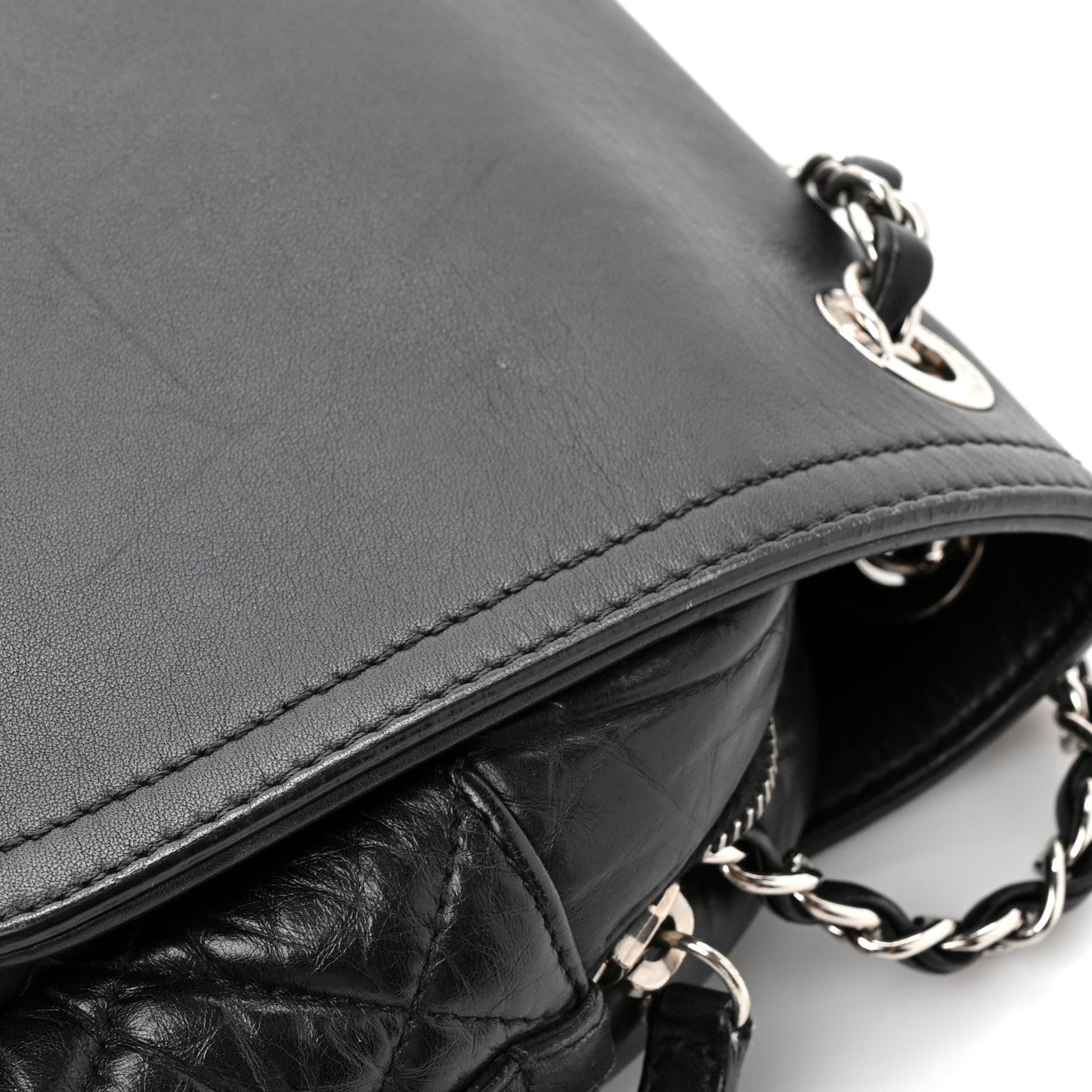 Aged Calfskin Quilted Easy Zip Flap Bag Black