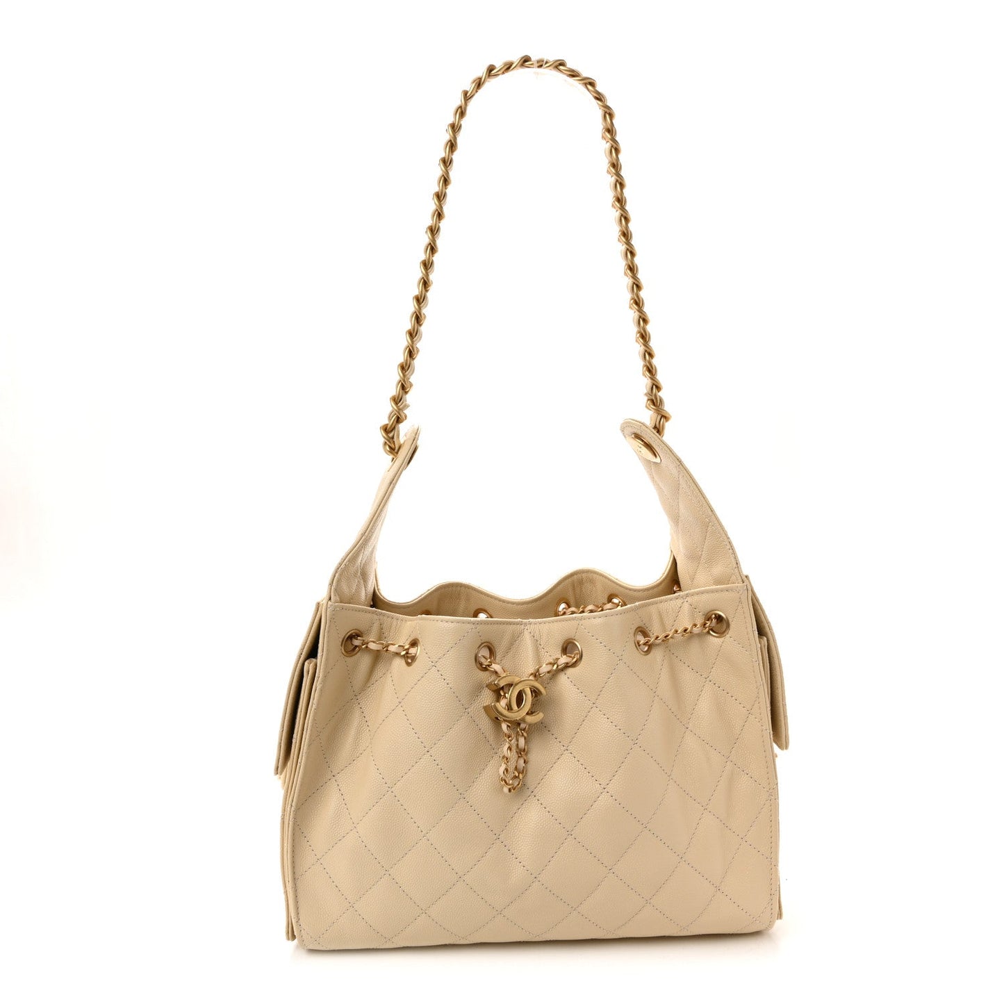 Caviar Quilted Small Chanel 25 Handbag Beige