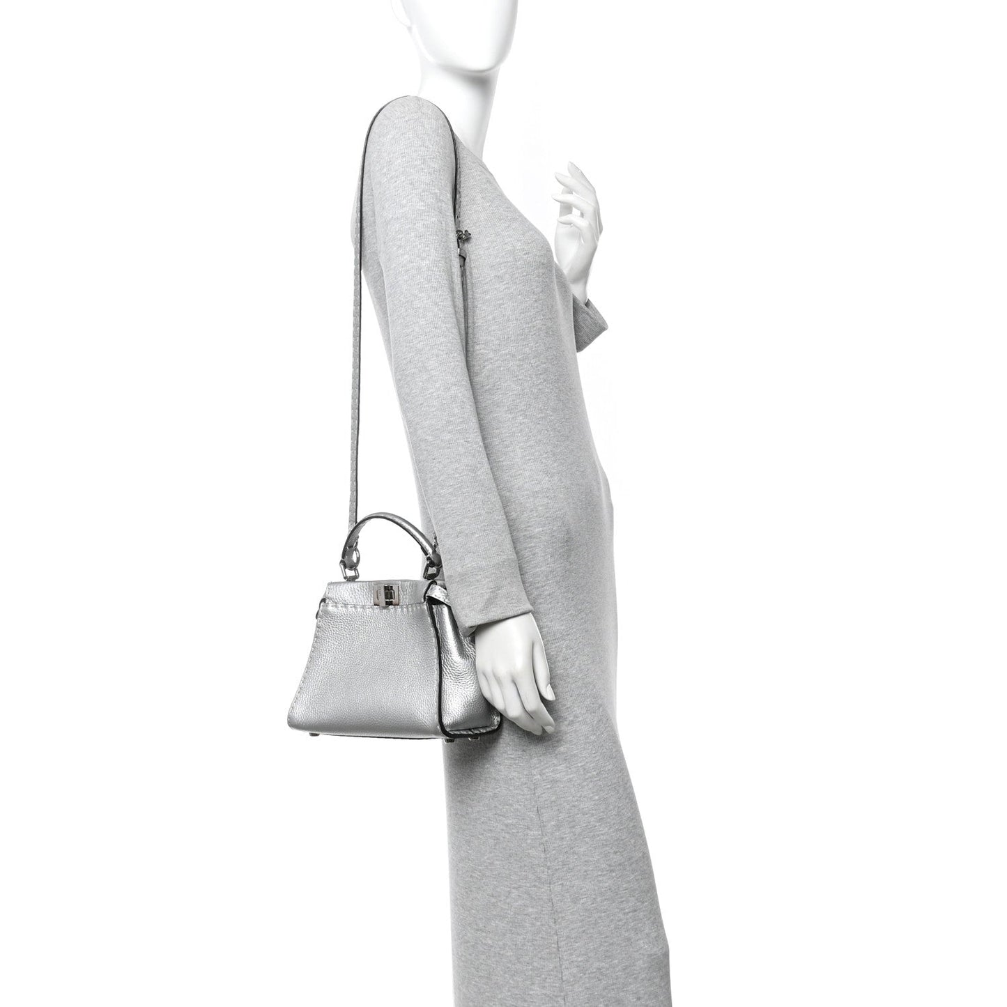 Cuoio Romano Lux Selleria Mini Peekaboo Iconic Satchel Argento