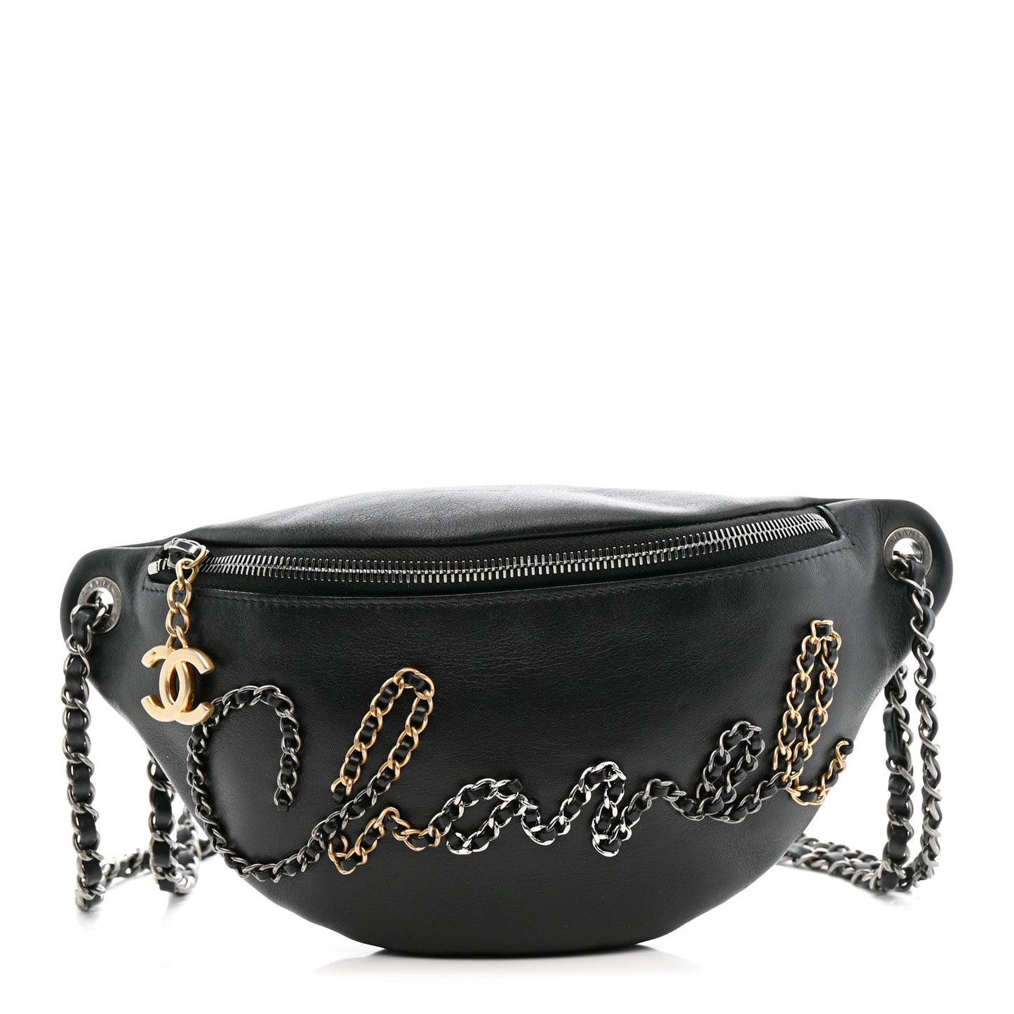 Calfskin Chain 20s Signe Waist Bag Black