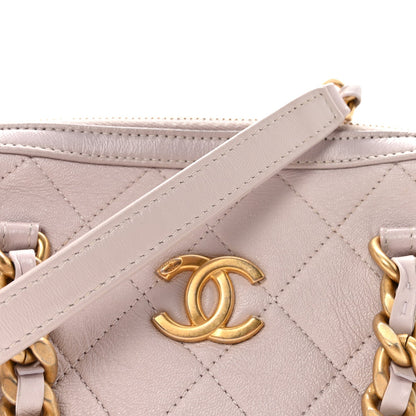 Shiny Lambskin Quilted Small Fashion Therapy Bowling Bag Lilac