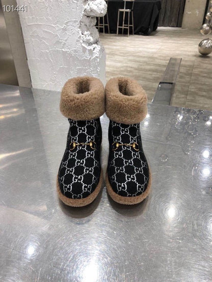 GG Horsebit Snow Cream Black Woolen Fabric Fleece 576256
