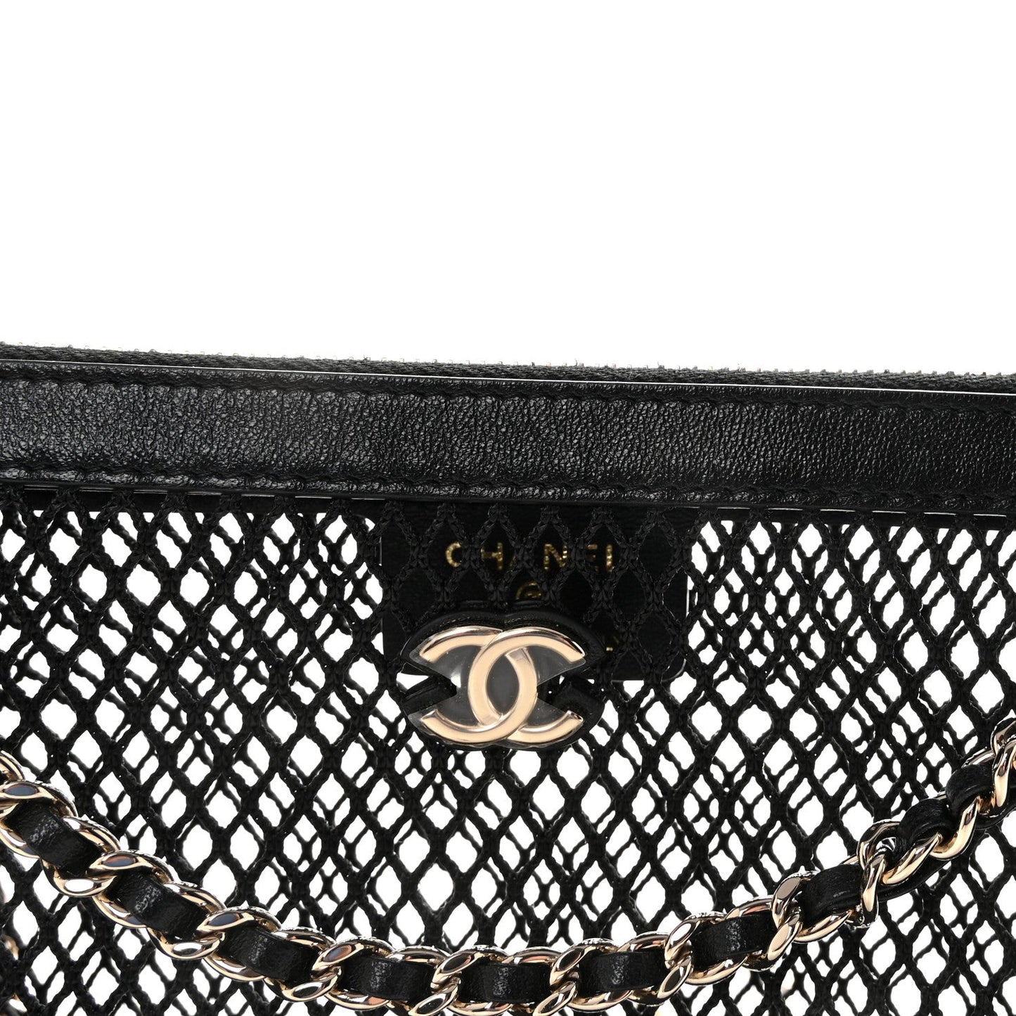 Mesh Shiny Lambskin Chain Hobo Black