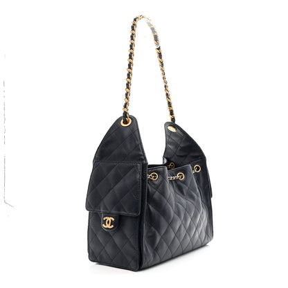 Caviar Quilted Small Chanel 25 Handbag Dark Navy