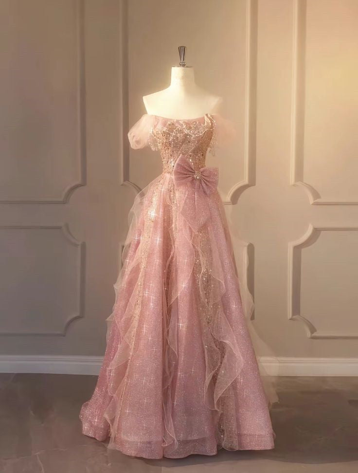 A Line Pink Long Party Dress Glam Prom Dress Formal Gown      cg25279