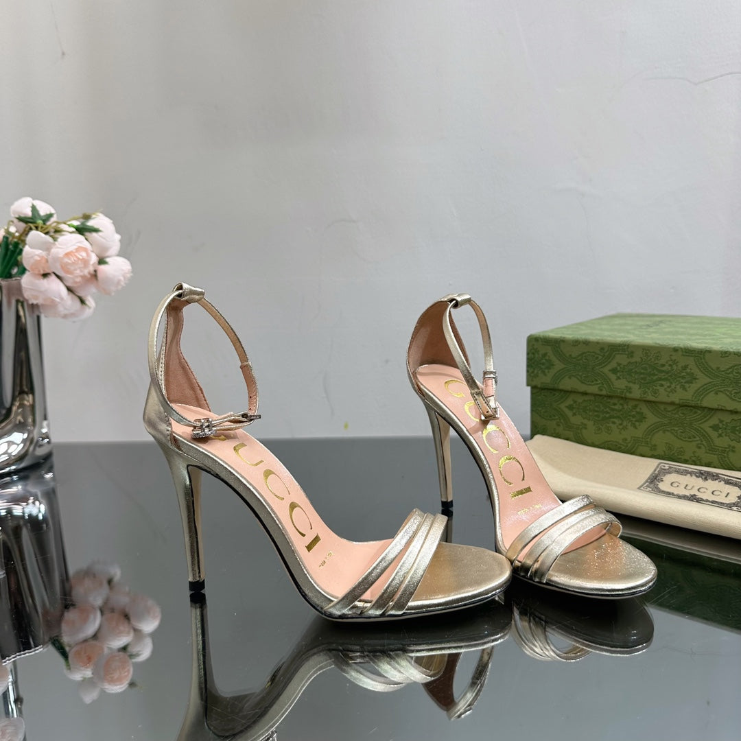 GG 105 HIGH HEEL SANDAL METALLIC GOLD LAMBSKIN