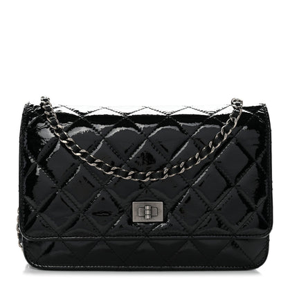 Distressed Patent Calfskin Quilted Reissue Wallet On Chain WOC Black