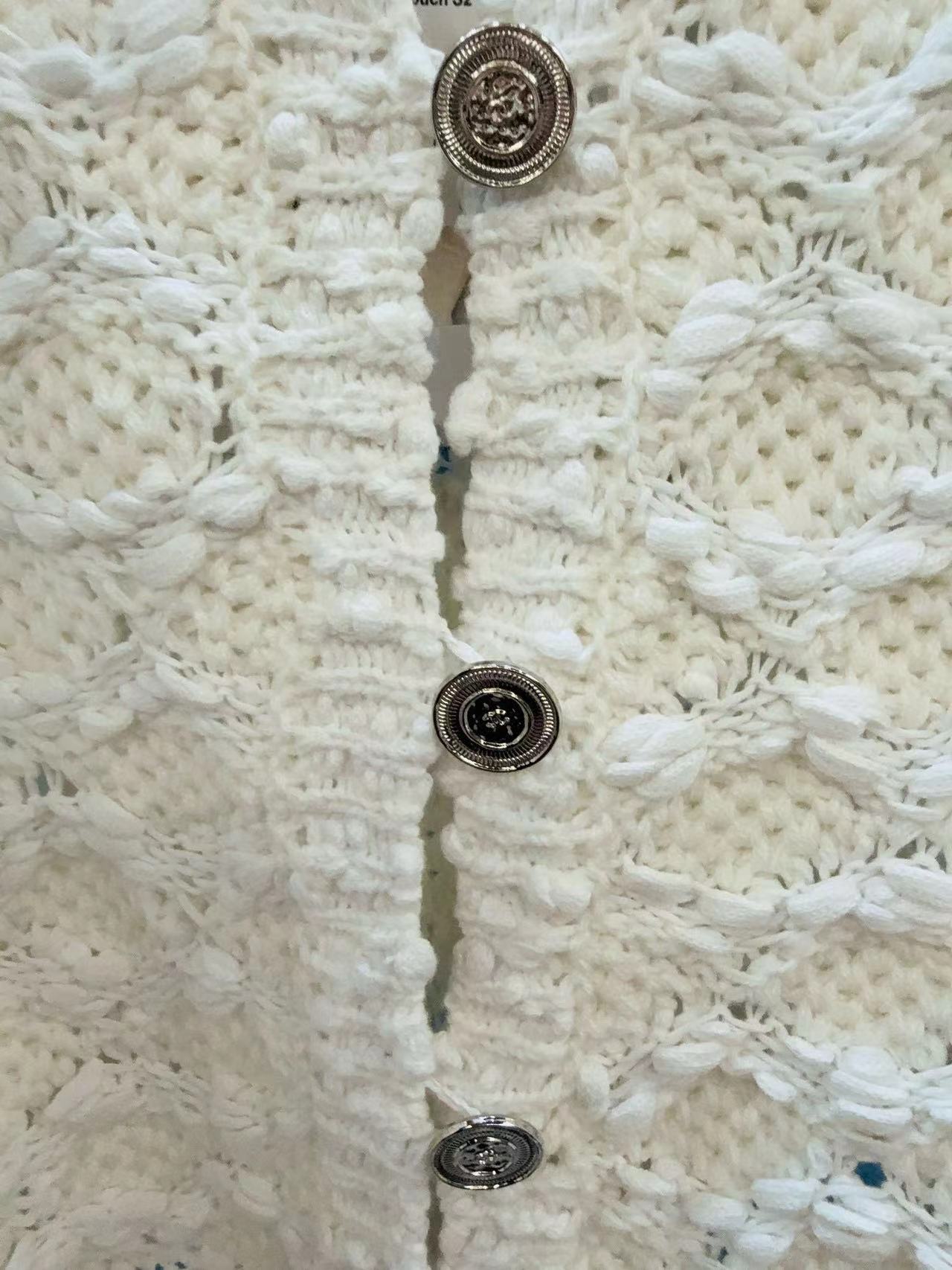Chanel 25 White Knitted Viscose Fiber Coat