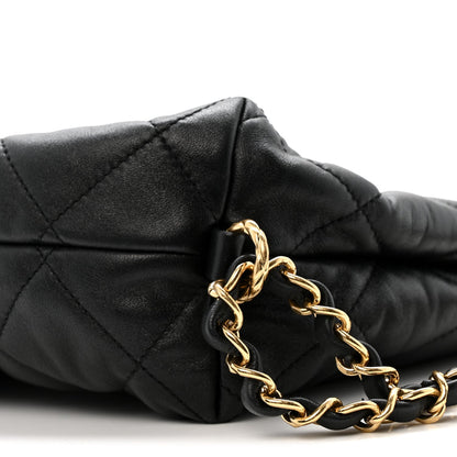 Lambskin Quilted Maxi Hobo Black
