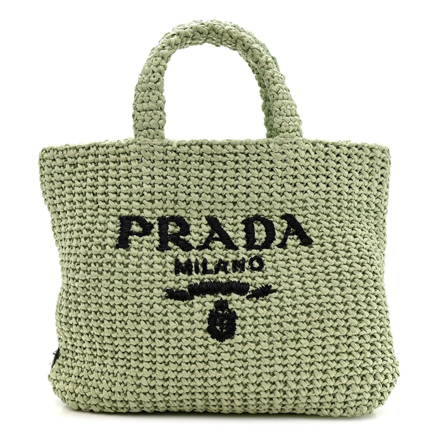 Yarn Raffia Effect Crochet Small Logo Tote Acqua