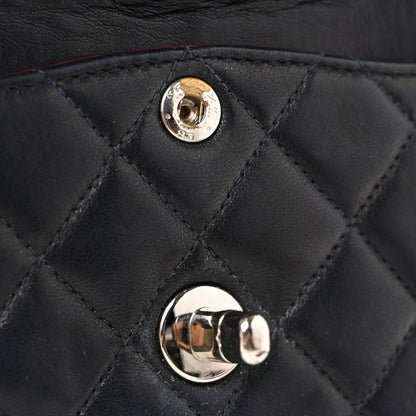 Lambskin Quilted Small Double Flap Navy