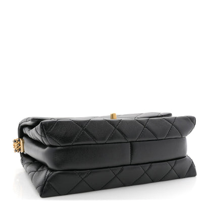Calfskin Quilted Belt Chain Flap Black