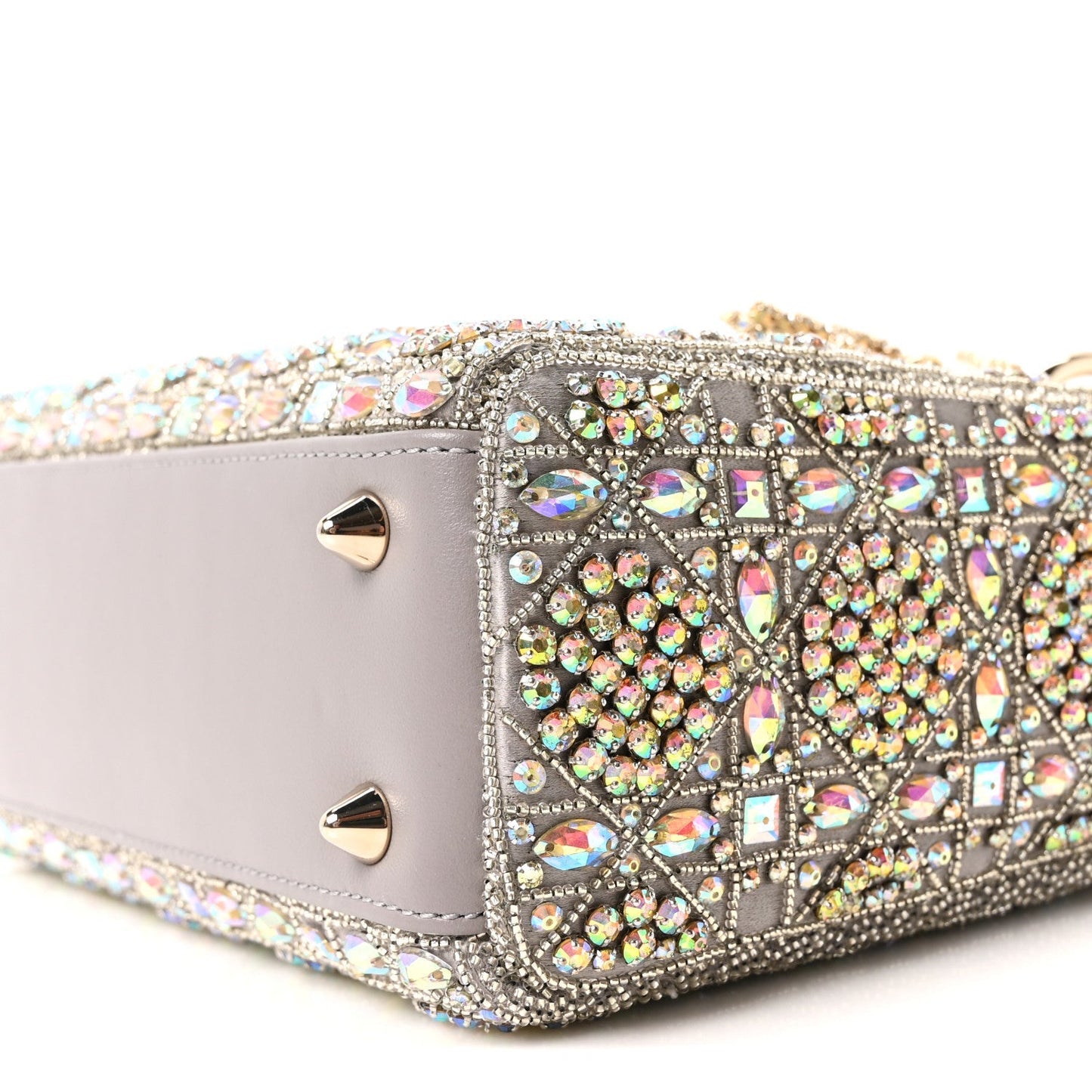 Calfskin Satin Celestial Bead Embroidery Embroidered Small Lady Dior Grey Multicolor