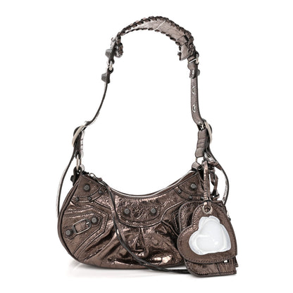 Metallic Agneau Arena Le Cagole Shoulder Bag XS  Dark Bronze