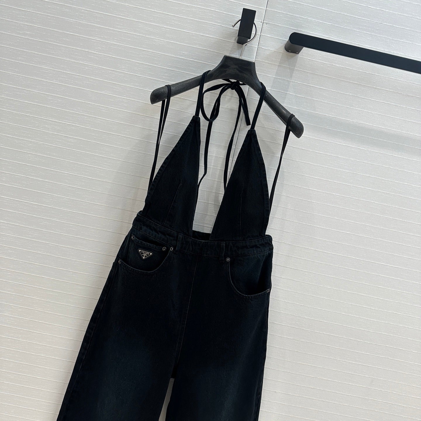Prada 25 Halter Ntube Top Suspender Jumpsuit Black Cotton