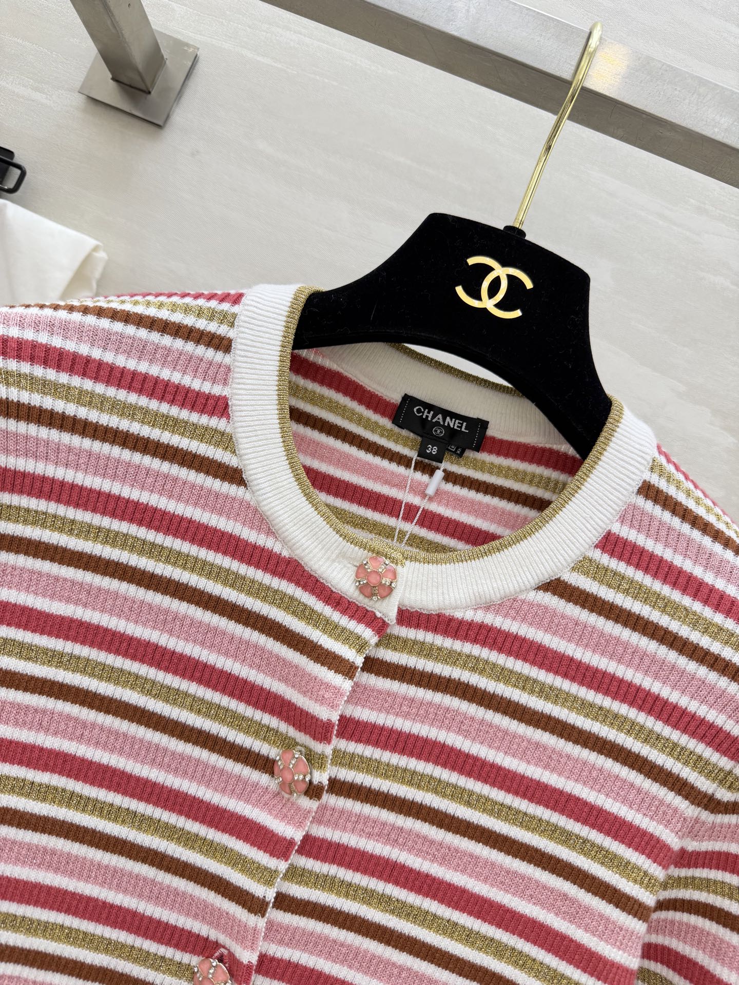 CC Button-down Striped Knit Long-Sleeve Cardigan 344741