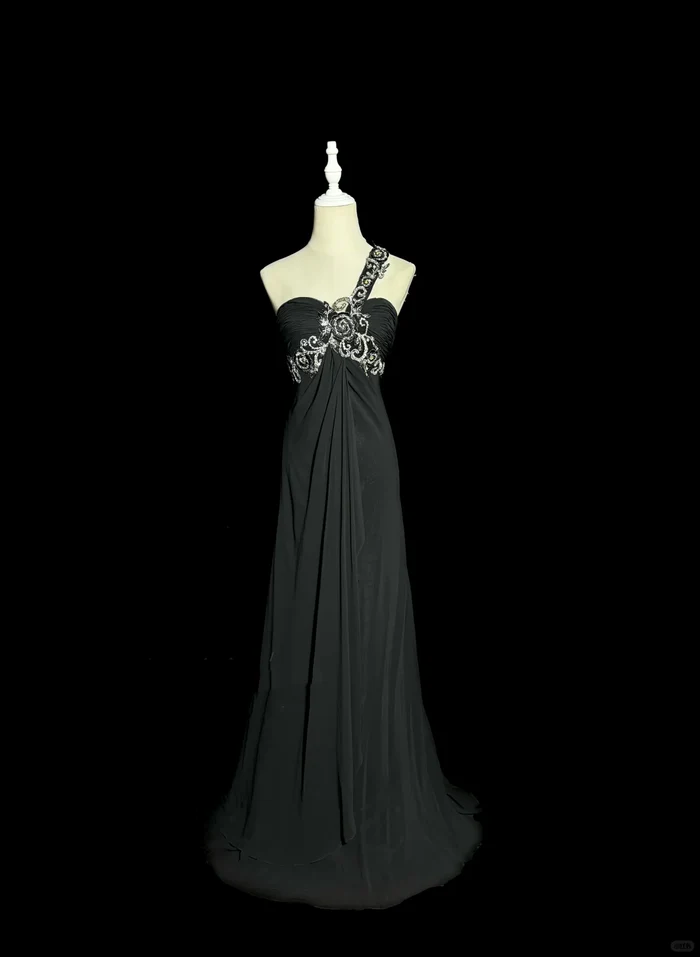 Modest A line One Shoulder Gray Chiffon Long Prom Dress Party Dress cg26131
