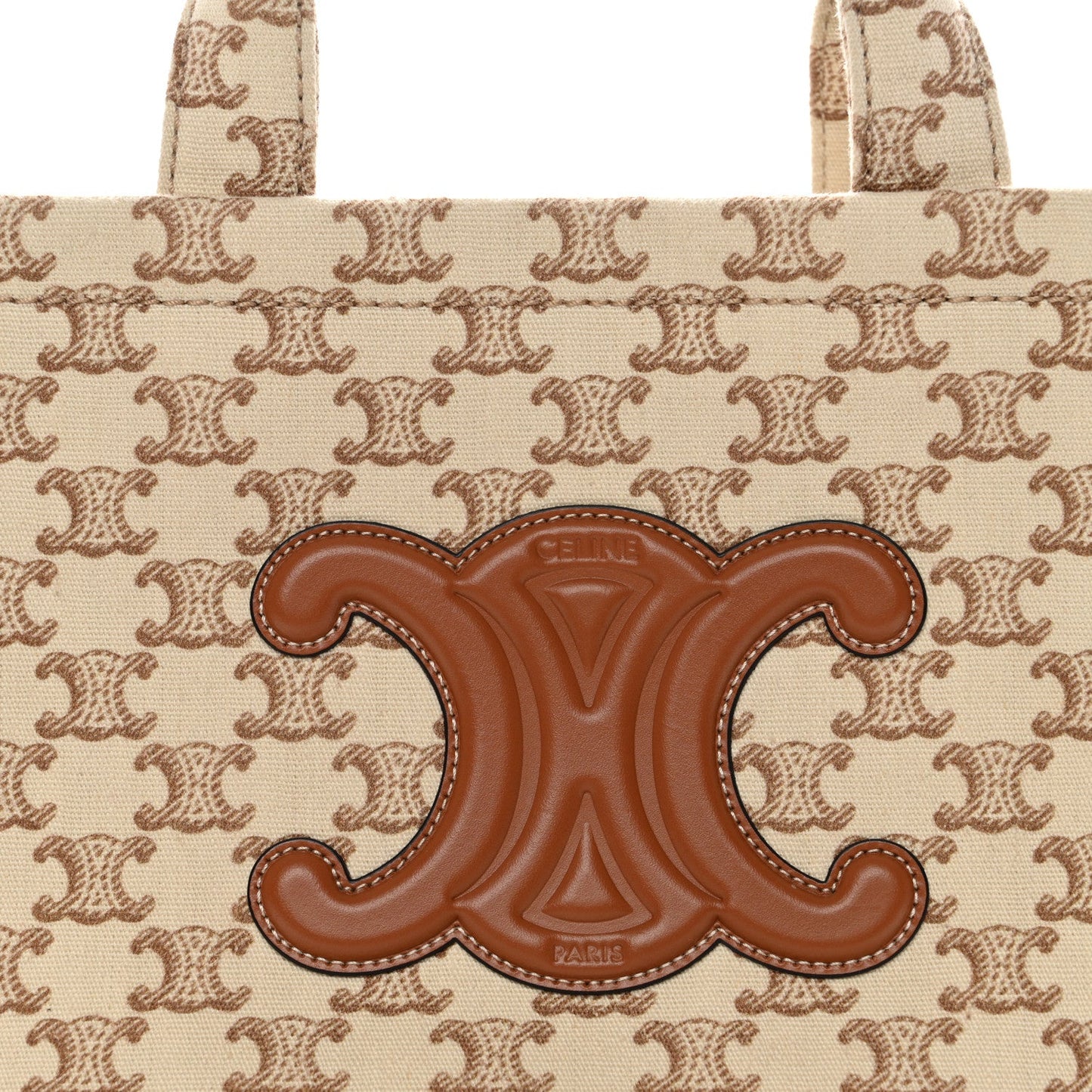 Canvas Calfskin Triomphe Print Small Cabas Thais White