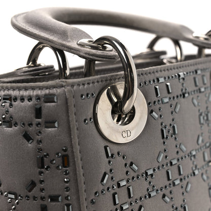 Satin Crystal Cannage Mini Lady Dior Gray