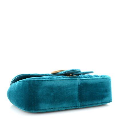 Velvet Matelasse Mini GG Marmont Shoulder Bag Pavone Cyan