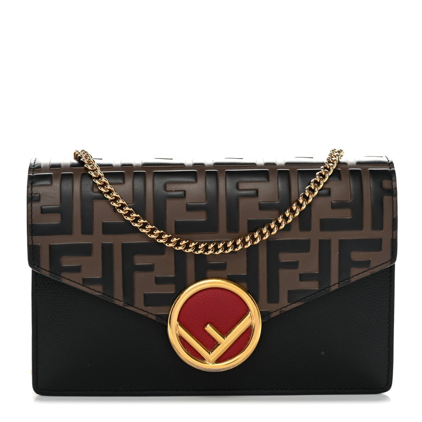 Vitello Cruise F is Fendi Bi-Color FF 1974 Embossed Medium Envelope Wallet On Chain Black Maya