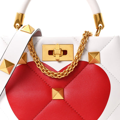 Nappa Small Heart Roman Stud The Handle Bag Ivory White