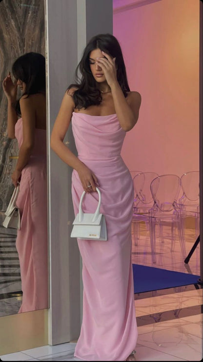 Simple Sweetheart Sleeveless Mermaid Satin Long Evening Prom Dresses SD1587