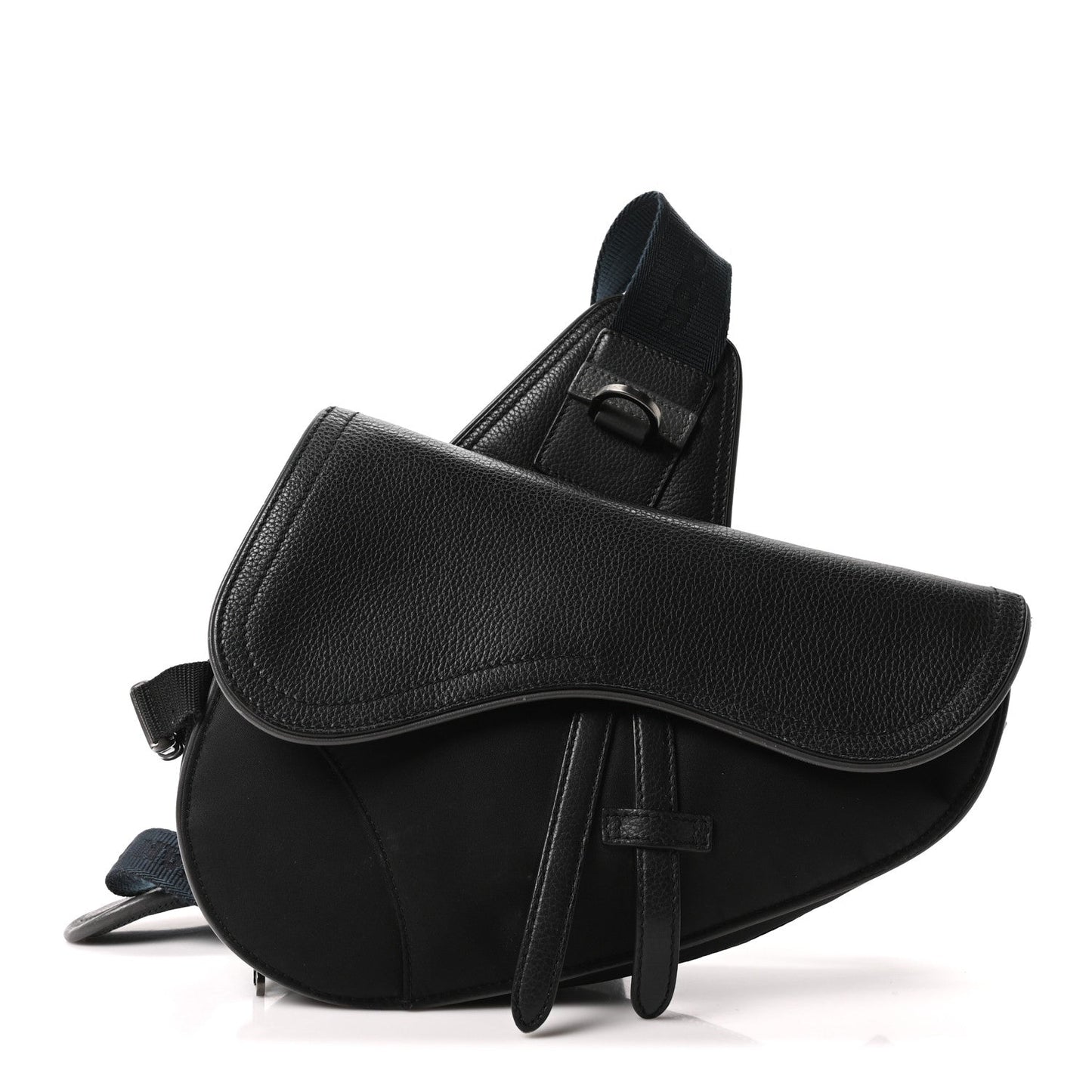 X Sacai Grained Calfskin Technical Fabric Mens Saddle Bag Black