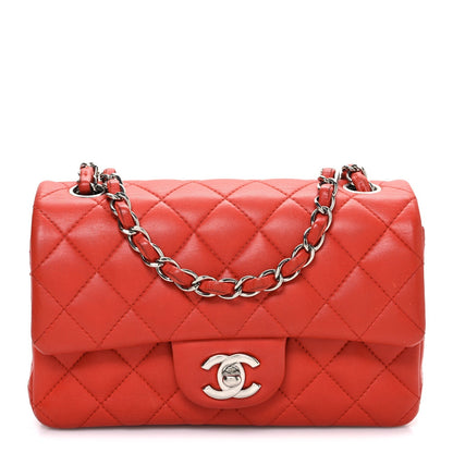 Lambskin Quilted Mini Rectangular Flap Red