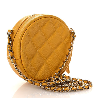 Caviar Quilted Round Clutch With Chain Yellow