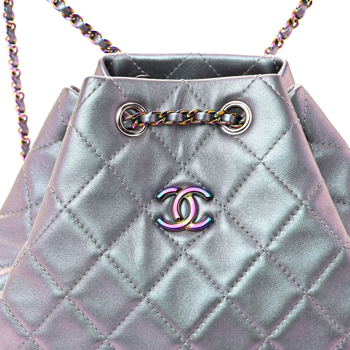 Iridescent Aged Calfskin Quilted Gabrielle Backpack Light Purple