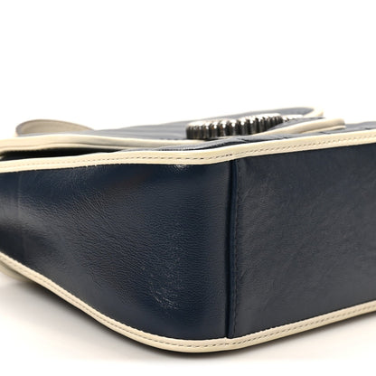 Vintage Effect Calfskin Matelasse Diagonal Mini Torchon GG Marmont Top Handle Shoulder Bag Blue Agata Mystic White