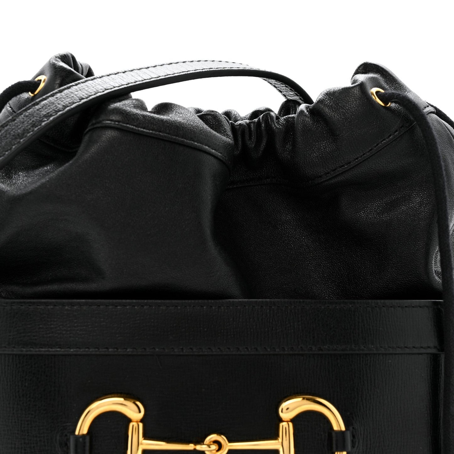 Azalea Sakai Calfskin Horsebit 1955 Drawstring Bucket Bag Black