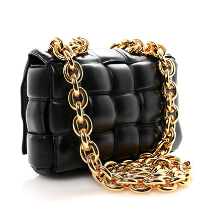Lambskin Maxi Intreccio Padded Chain Cassette Crossbody Bag Black