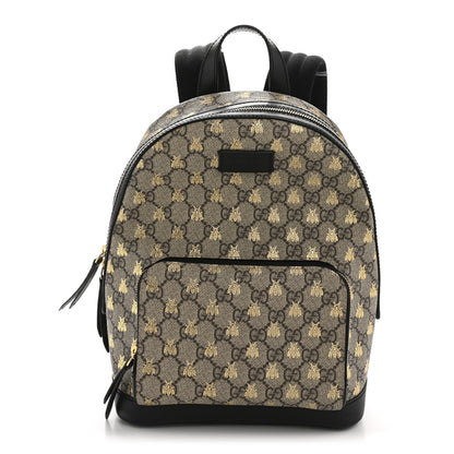 GG Supreme Monogram Bees Print Small Day Backpack Beige Oro Black
