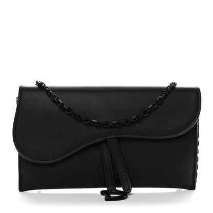 Ultra Matte Calfskin Saddle Chain Wallet Pouch Black