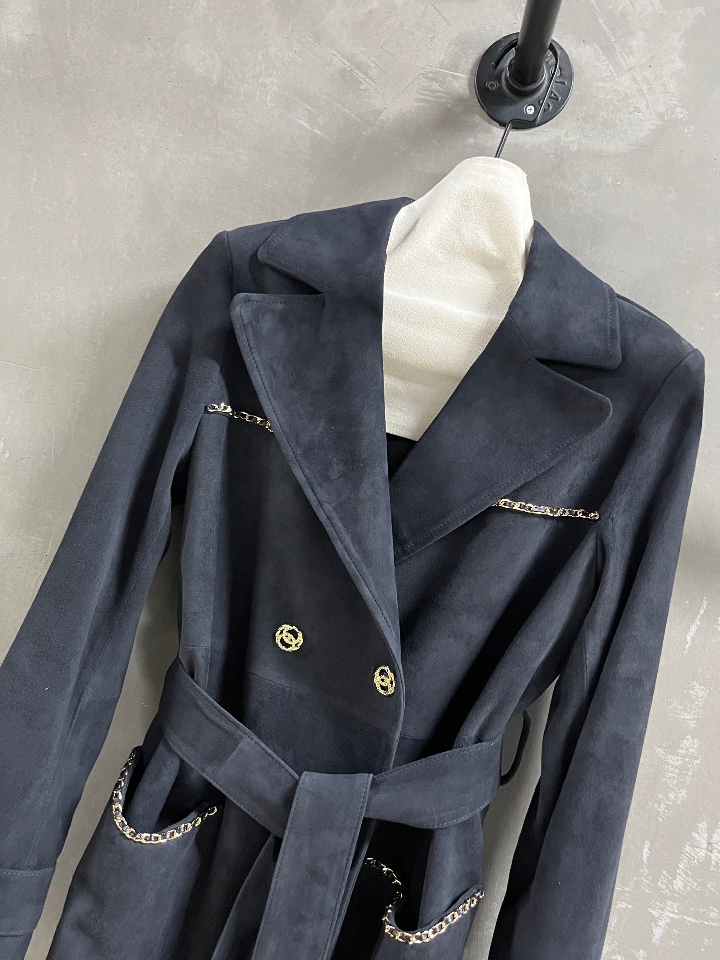 CC 25 Chain Trench Coat Blend Black Cashmere